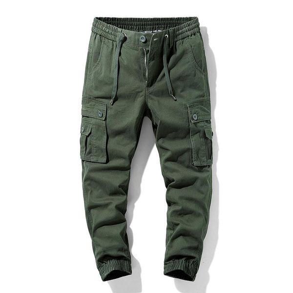 

men's pants 2021 spring and autumn casual military uniform fashion regular jogging multi-pocket feet trousers -4xl, Black
