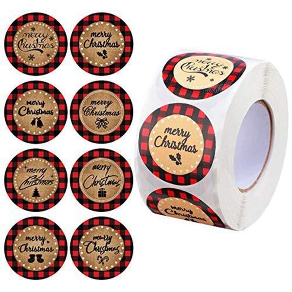 

gift wrap 500pcs merry christmas stickers plaid decorative sticker wrapping box label xmas tags for small owners sellers