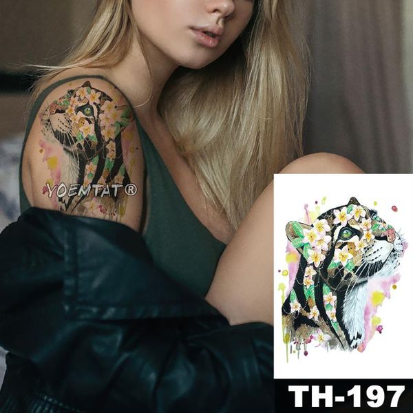 

temporary tattoos waterproof tattoo sticker watercolor leopard cherry pattern animals water transfer body art flash fake tatoo