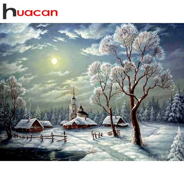 

diamond painting huacan kit snow diy embroidery cross stitch winter pictures of rhinestones home decor