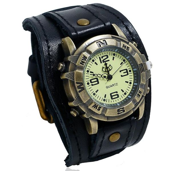 

wristwatches watch for men luxury wristwatch quartz fashion rock cool punk style mens watches retro leather relogio masculino, Slivery;brown