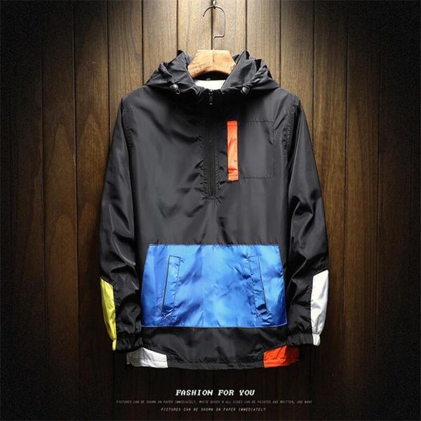 

men's jackets size 5xl spring korean fashion color matching coat men hip hop streetwear hooded coats male casual baseball uniform, Black;brown