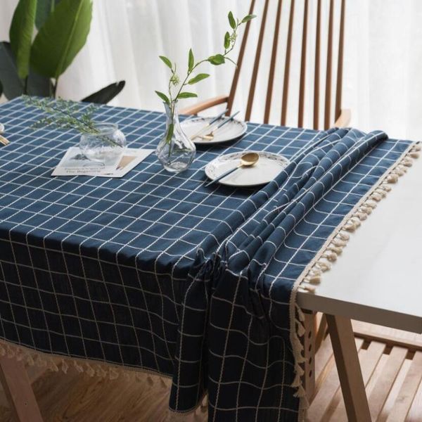 

table cloth japan style elegant plaid embroidered tablecloth oven fridge dust cover dining covering zc042
