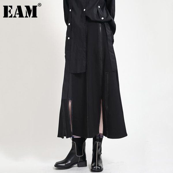 

skirts [eam] high elastic waist half-body black slit solid color zipper casual skirt women fashion tide spring autumn 2021 1dd6662