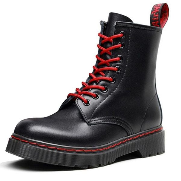 

boots women autumn soft leather red line british style couple short men trend locomotive shoes, Black