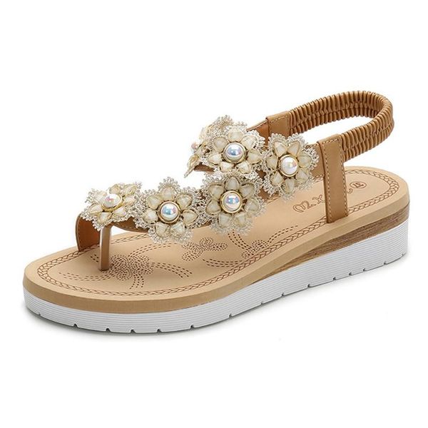

dress shoes sagace women's ladies toepost flower pearl elastic band beach sandals roman simple summer, Black