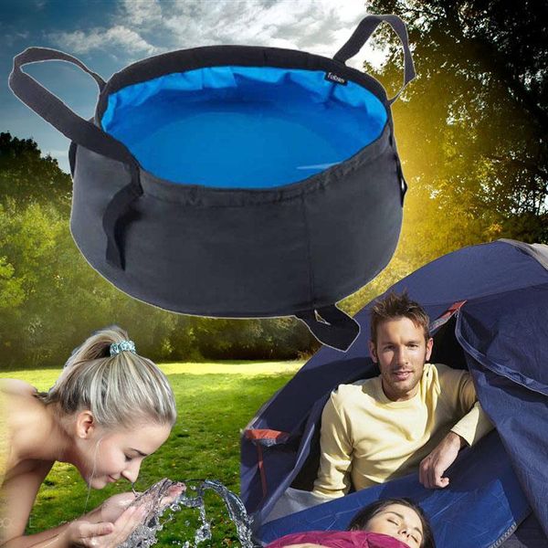 

8.5l portable water buckets for outdoor hiking camping folding washing basin pot durable nylon container bag