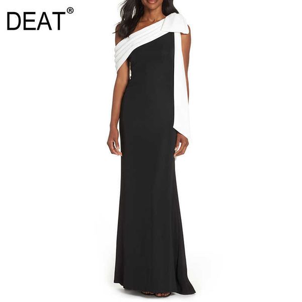 

[deat] women loose splicing sleeveless floor-length one shoulder personality dress summer fashion 13c151 210527, Black;gray