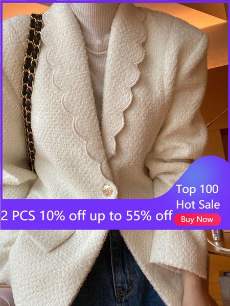 

women's wool & blends coats for women 2021 autumn winter v neck long sleeve french style jackets female clothing 10111#, Black