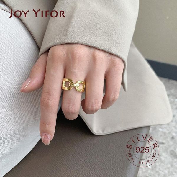 

cluster rings 925 sterling silver for women gold color chain geometric wedding fine jewelry minimalist gift, Golden;silver
