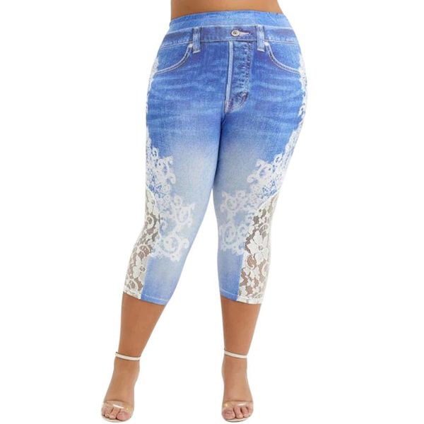 

women's leggings leggins mujer fashion women plus size lace printing splice elastic waist casual pants calzas gothic, Black