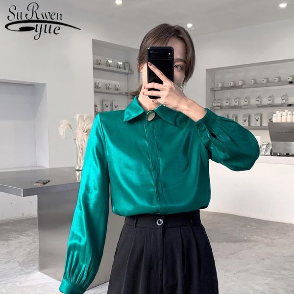 

women's blouses & shirts solid womens and autumn woman shirt elegant button stand collar puff sleeve chic office lady clothing 8911, White