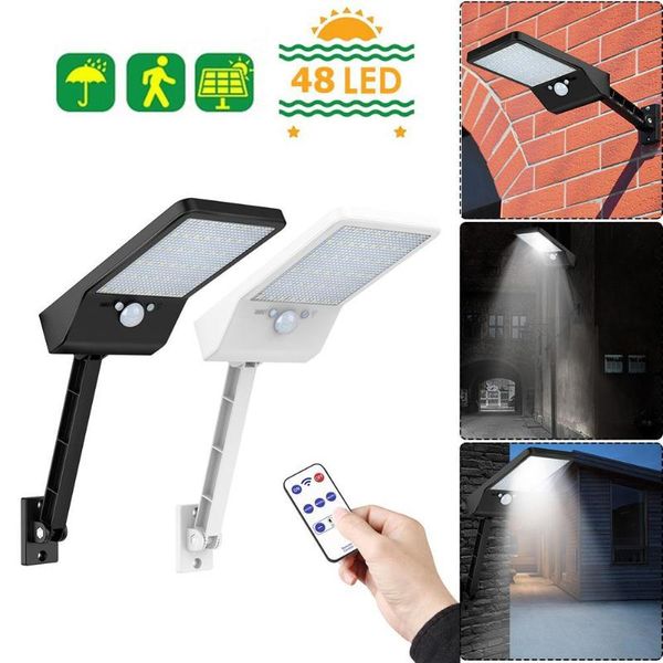 

solar lamps 48led 1000 lm outdoor light power street wall lamp pir motion sensor garden security ip65 waterproof remote control