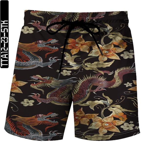 

chinese dragon 3d printing summer casual men's shorts beach pants quick-drying hip-hop punk plus size bermuda, White;black