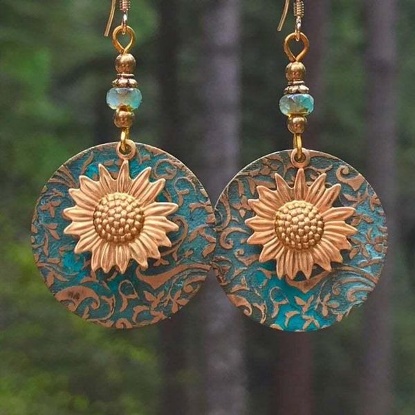 

dangle & chandelier retro bohemian color separation double layer sunflower earrings fashion, Silver