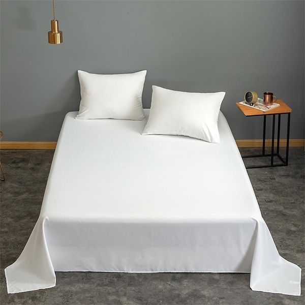 1 PC cama de linho cor branca Plain tingido folha plana simples / rainha / king size top sabanas para duplo 211110
