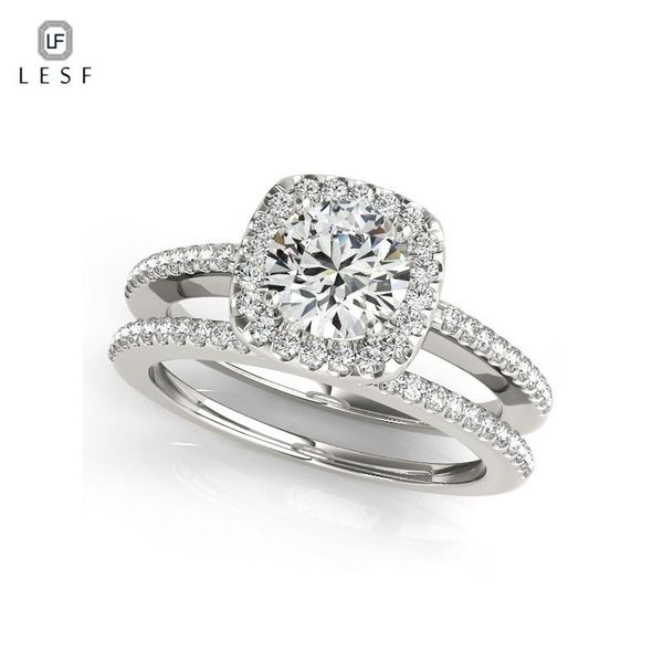

wedding rings lesf 925 sterling silver 1 ct round 2 pcs ring set classic jewelry shape 5a cz engagement for women, Slivery;golden