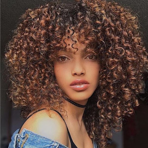 Parrucche ricce crespi afro marroni alla moda Parrucca corta sintetica per capelli BOB sexy per donne nere Y demandfactory diretto