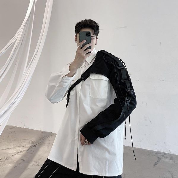 

men's vests men personality one sleeve vest hip hop punk tactical cargo man asymmetric techwear waistcoat dj singer stage costume, Black;white