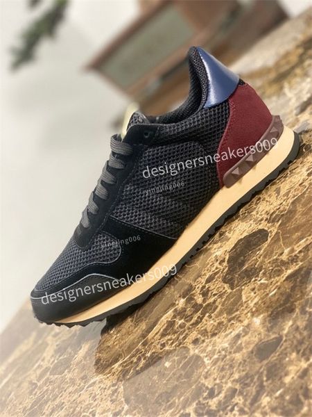 

stud runner shoe camouflage trainers mesh real leather combo runner sneakers men reflective rubber sole dress shoes size38-46, Black