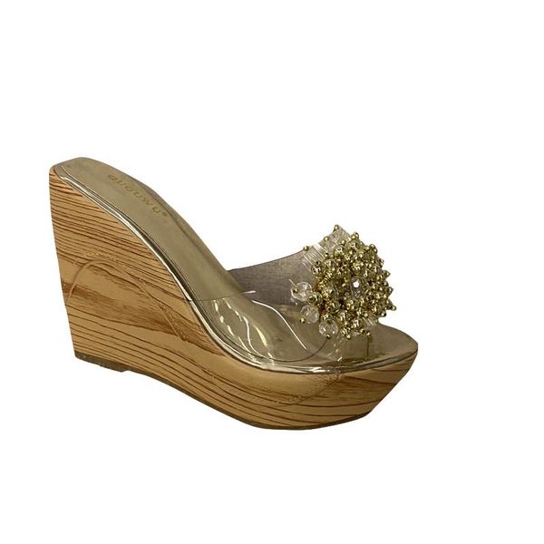 

transparent rhinestone high heel muffin sandals women shoes, Black