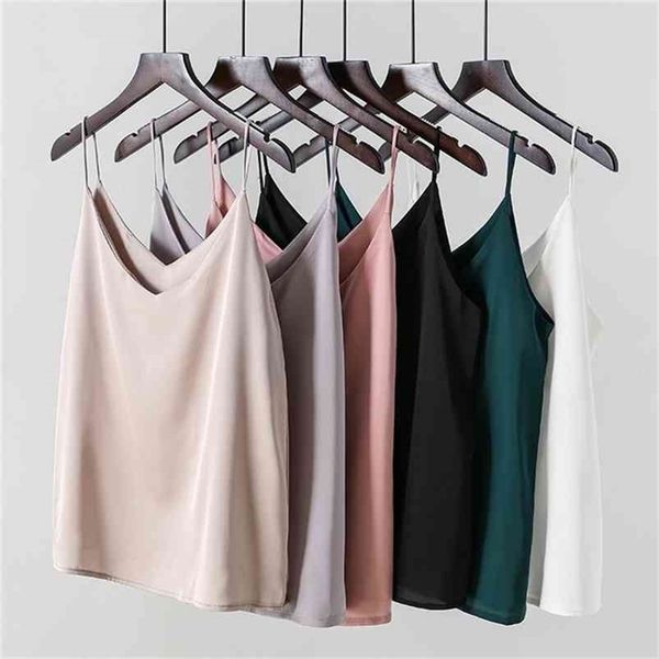 

korean small vest cami sleeveless tanks for women's bottoms with smooth satin loose and shirts worn outside women 210407, White