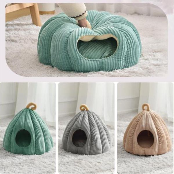 

pumpkin cat dog bed for cat's house soft kennel puppy cushion small nest warm sleeping pet mat supplies accessories four seasons beds &