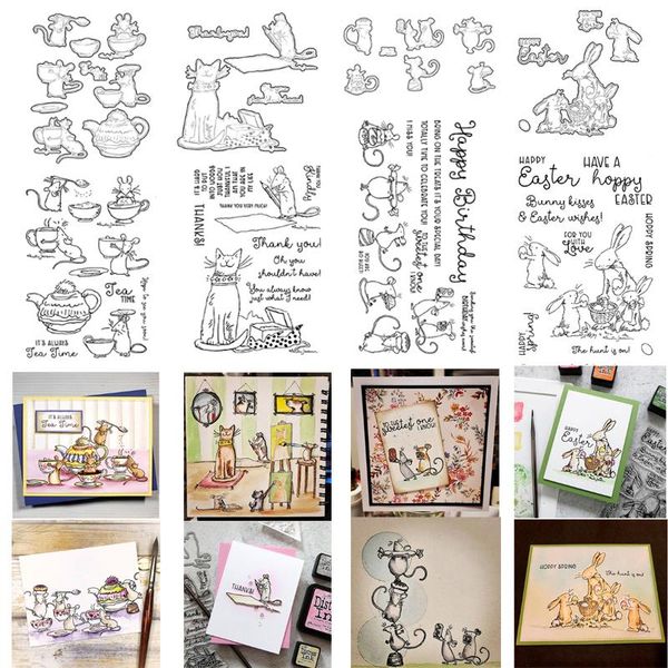 

painting supplies cute mouse cat metal cutting dies&transparent clear stamps for diy scrapbooking paper cards 2021