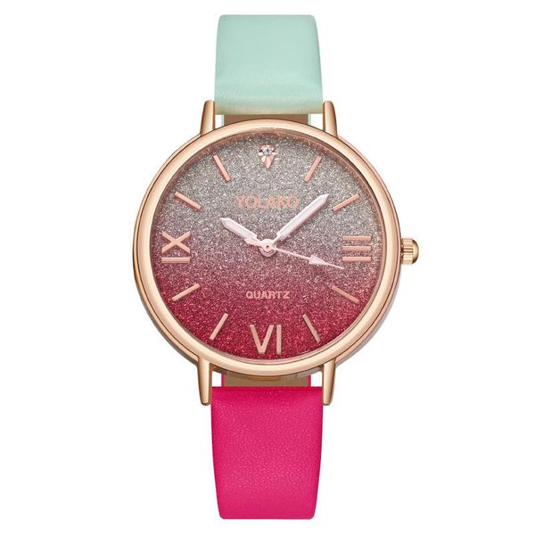

fashion gradient color leather female wrist watch casual starry sky roman numeral ladies quartz bracelet watches for women wristwatches, Slivery;brown