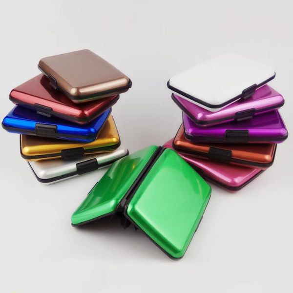 

card holders waterproof men's travel plastic useful holder business id wallet case shiny metal box, Brown;gray