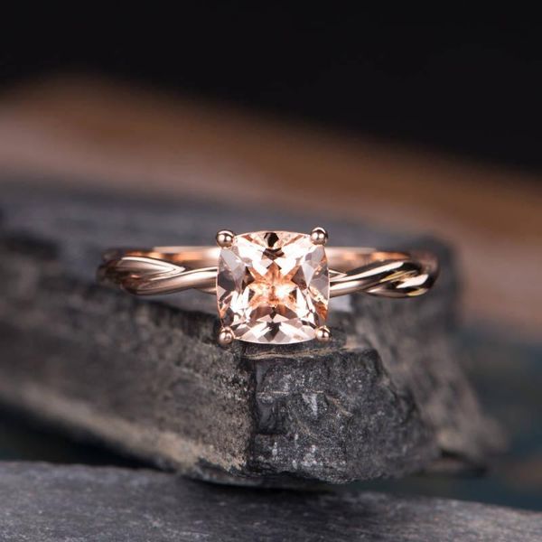 

creative classic twisted design rose gold engagement ring square champagne cz stone rings for women wedding band fashion jewelry, Slivery;golden