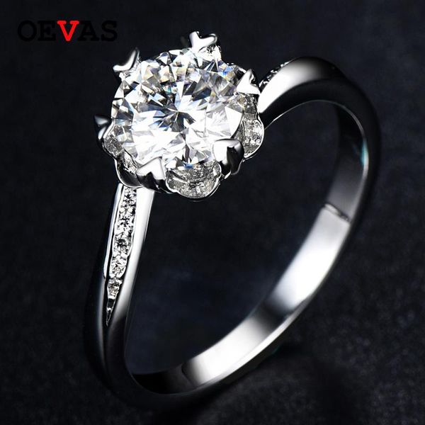 

cluster rings oevas sparking 1 moissanite engagement party 100% 925 sterling silver creative curve wedding bride band jewelry gift, Golden;silver
