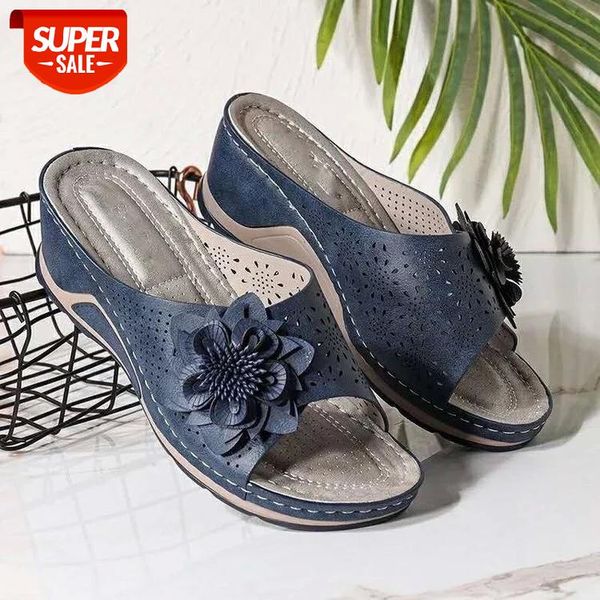 

2021 wedges shoes for women sandlas fashion flower platform female outdoor walking medium heel ladies sandals #bi6v, Black