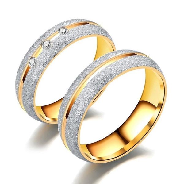 

titanium steel frosted rhinestone couple rings stainless gold ring luxury inlaid crystal wedding jewelry accessories, Slivery;golden