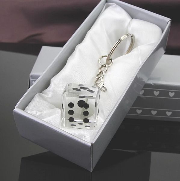 

10pcs+las vegas themed chrome keychain with crystal dice in gift box wedding favors, Silver