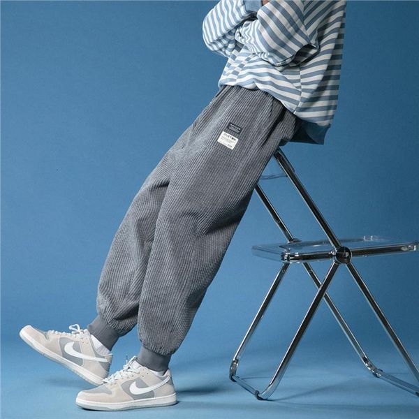 

corduroy streetwear joggers spring women pant fashion ankle length harem hip hop casual trousers fashionsbaggy mens, Black