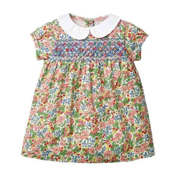 Spanien Kinderkleidung Kleinkind Smocked Kleider für Mädchen Baby Peter Pan Kragen Smocking Frocks Kinder Handgefertigte Stickerei Kleid 210331