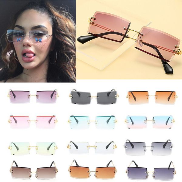 

whole fashion rectangle rimless goggles women men trendy small sun summer traveling shades uv400 bulk glasses, Silver