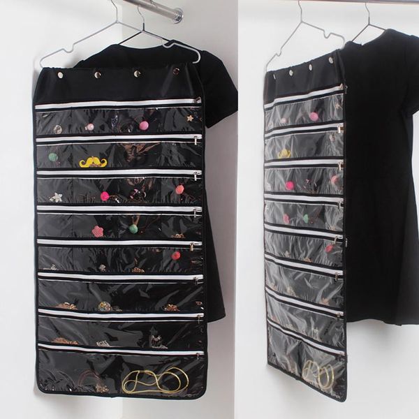 

hanging baskets double-sided zipper jewelry storage bag wardrobe door 1pc non-woven earrings holder 11.27