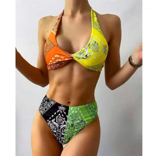 

push up women swimwear high waist swimsuit patchwork bikini 2021 set biquini bathing suit swimming beachwear women's, White;black