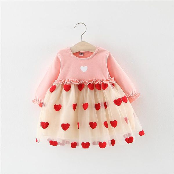 

girl's dresses children's clothing girls long-sleeved spring and autumn western style net red love print princess dress kids cloth, Red;yellow