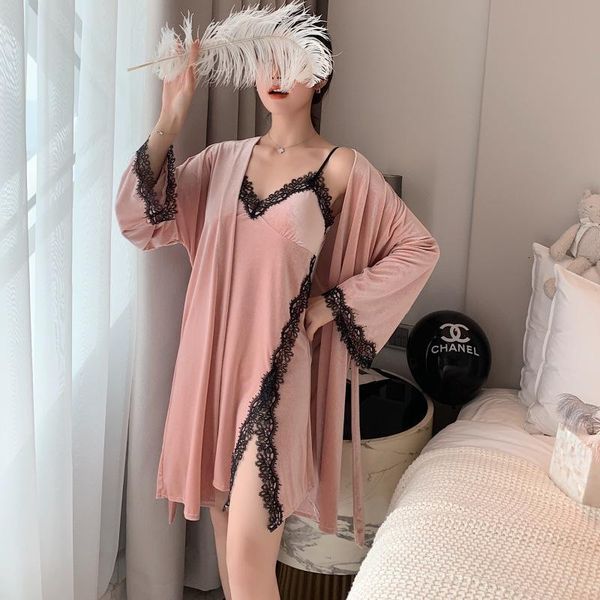 

Women's Sleepwear Women Winter Burgundy Pajamas Set Velvet Robe Gown Autumn Sexy Lingerie 2 Peices Pijamas Underwear Bathrobe 6613, Black;red