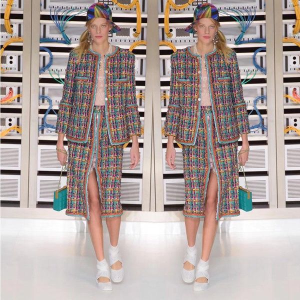 

colorful tweed jacket and skirts for women elegant vestido de mujer customize plus size tailored coat 3xl 5xl winter women's jackets, Black;brown