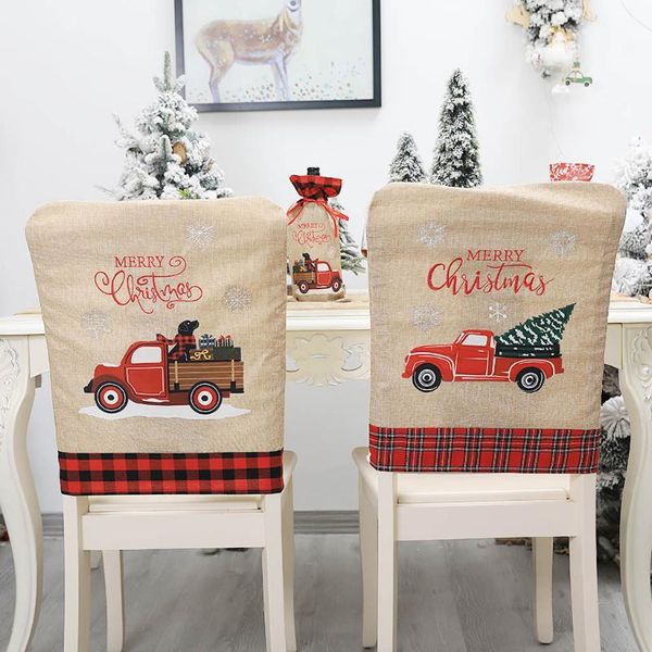 

chair covers christmas decorations embroidery sackcloth old man snowman cover set kitchen table home decor