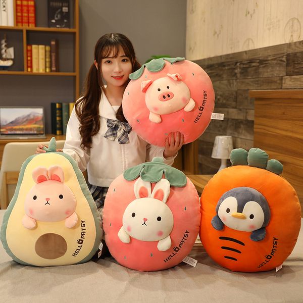 

60cm adorable cute fruits stuffed animal doll soft elastic plush pig dog bunny penguin carrot avocado strawberry pineapple