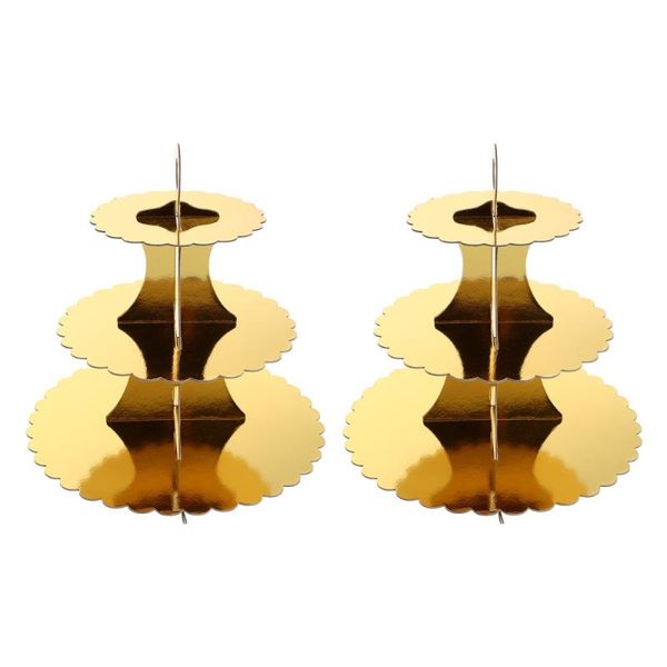 

dishes & plates 2pcs creative paper cake stands three layers dessert display (golden)