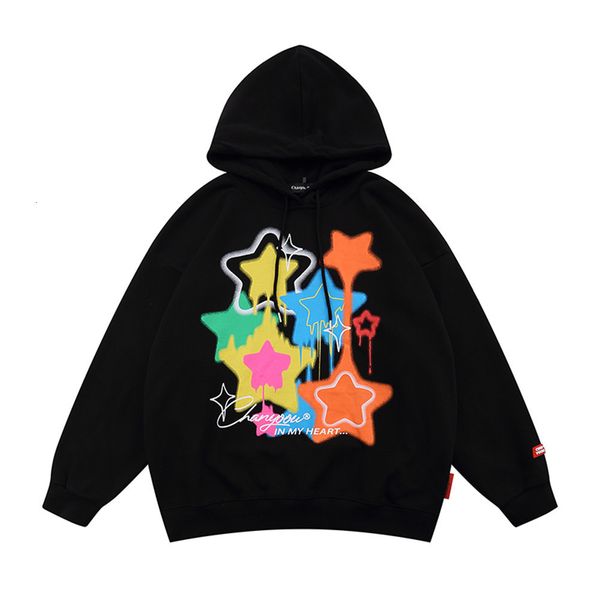 

sweatshirts star painting graffiti hooded sweater mens street fun trend loose long sleeve couple hoodie, Black