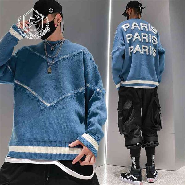 

men loose knitwear fashion paris embroidery hip hop sweaters 210812, White;black