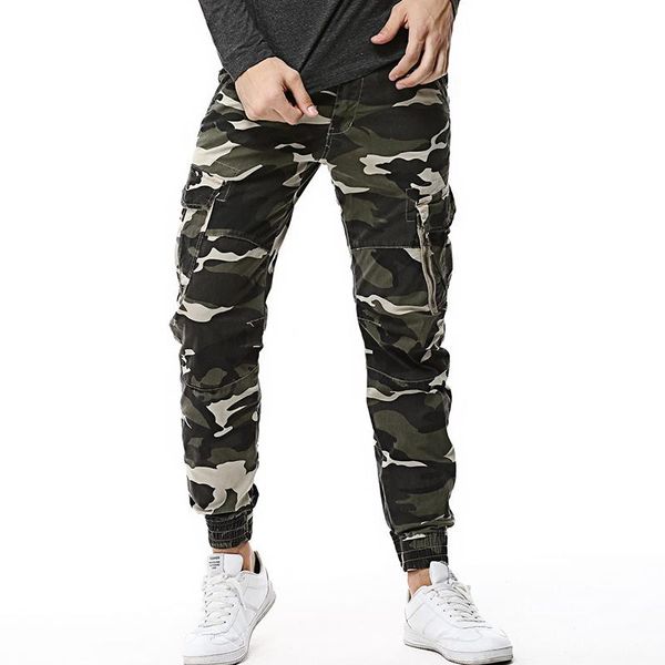 

men's pants nice fashion camouflage tactical cargo men casual slim camo mens joggers military ankle-tied trousers, Black
