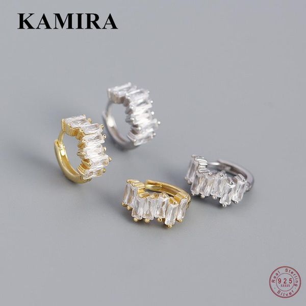 

hoop & huggie kamira 925 sterling silver romantic luxury ear buckle white zircon hugging earrings for women teen anniversary chic jewelry, Golden;silver
